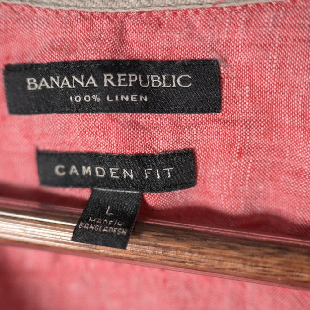 Banana Republic Mens Red 100% Linen Camden Fit Short Sleeve Camp Shirt Large